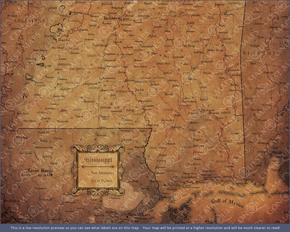 Push Pin Mississippi Map (Pin Board) - Golden Aged CM Pin Board