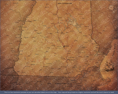 New Hampshire Map Poster - Golden Aged CM Poster