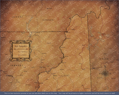 New Hampshire Map Poster - Golden Aged CM Poster