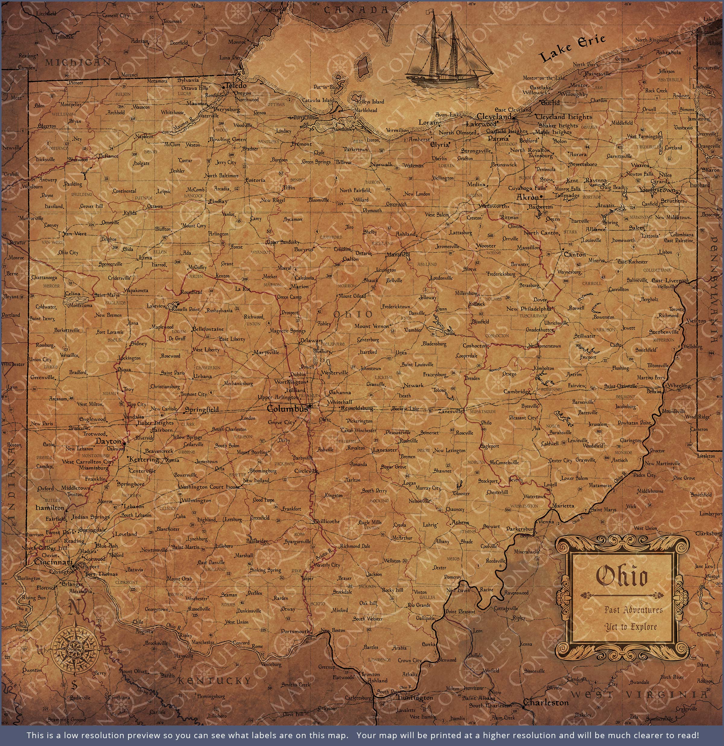 Push Pin Ohio Map (Pin Board) - Golden Aged CM Pin Board