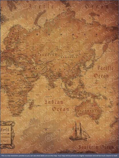 Push Pin World Map (Pin Board) - Golden Aged CM Pin Board