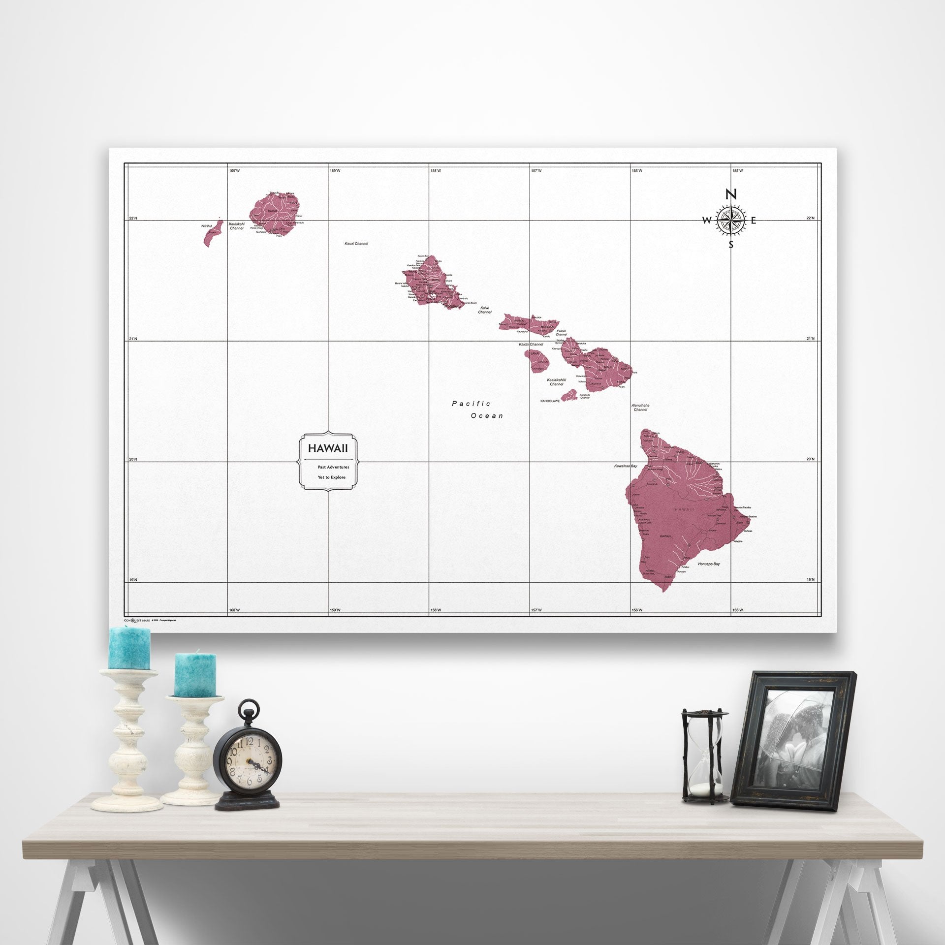 Hawaii Map Poster - Burgundy Color Splash CM Poster