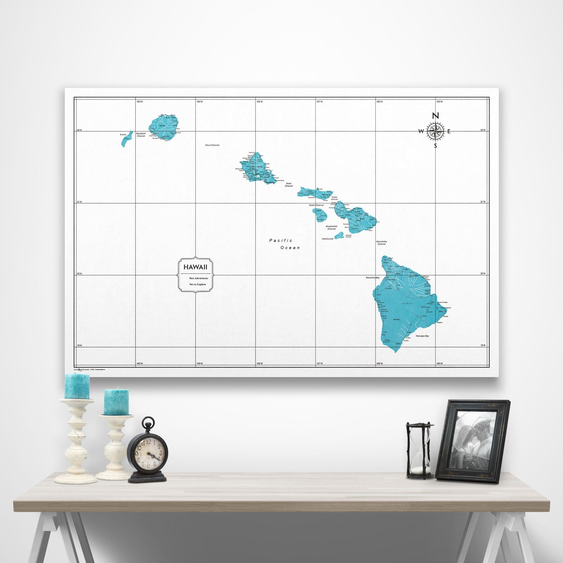 Hawaii Map Poster - Teal Color Splash CM Poster