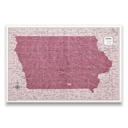 Iowa Map Poster - Burgundy Color Splash CM Poster