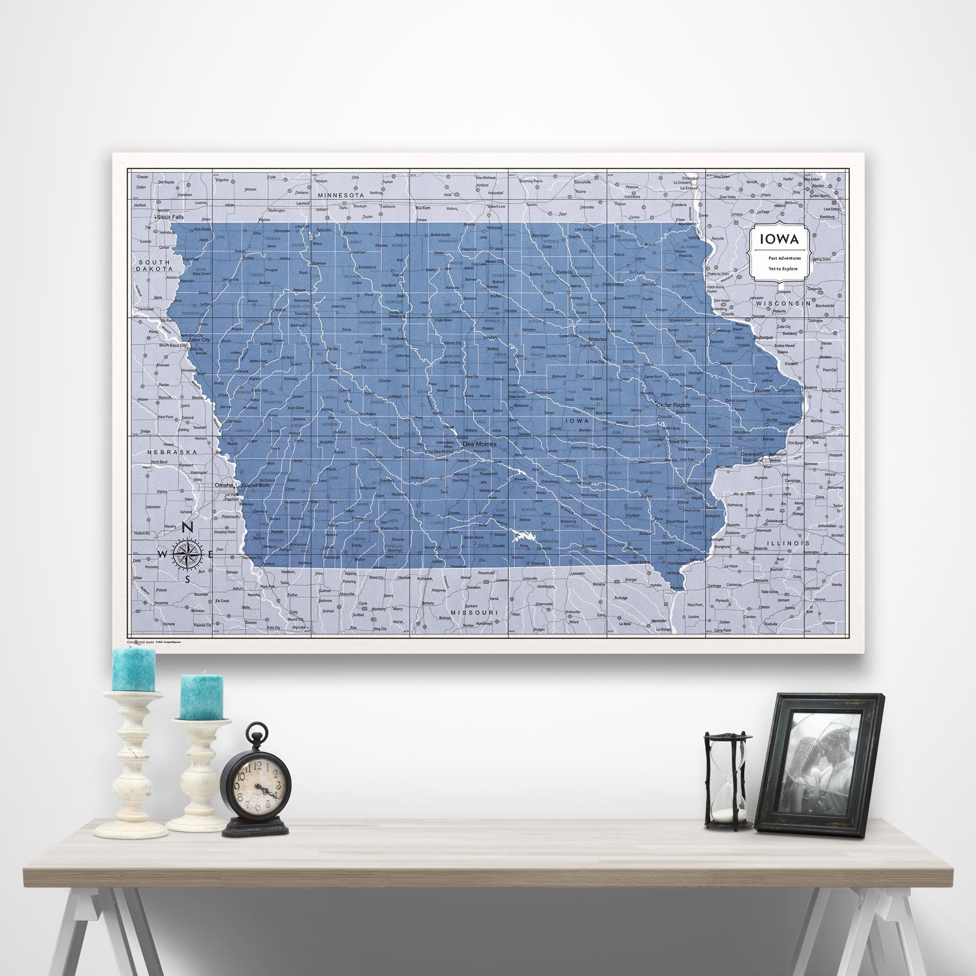 Iowa Map Poster - Navy Color Splash CM Poster