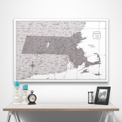 Massachusetts Map Poster - Dark Brown Color Splash CM Poster