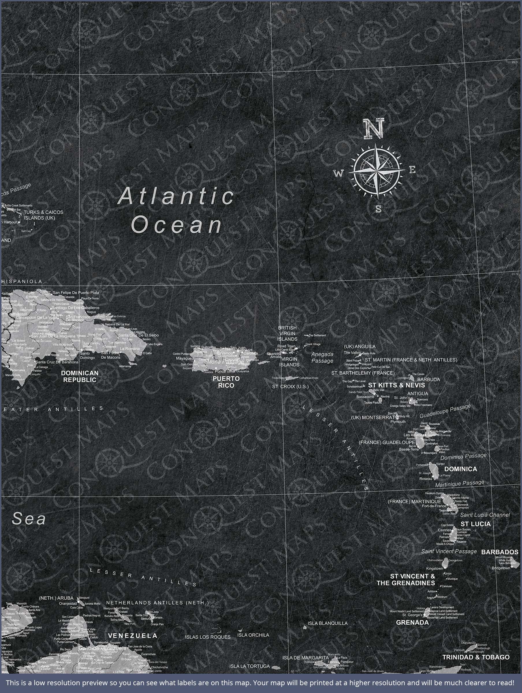 Push Pin Caribbean Map (Pin Board) - Modern Slate CM Pin Board