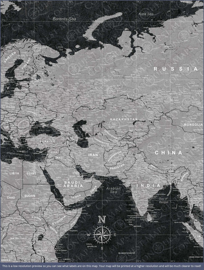 Push Pin Asia Map (Pin Board) - Modern Slate CM Pin Board