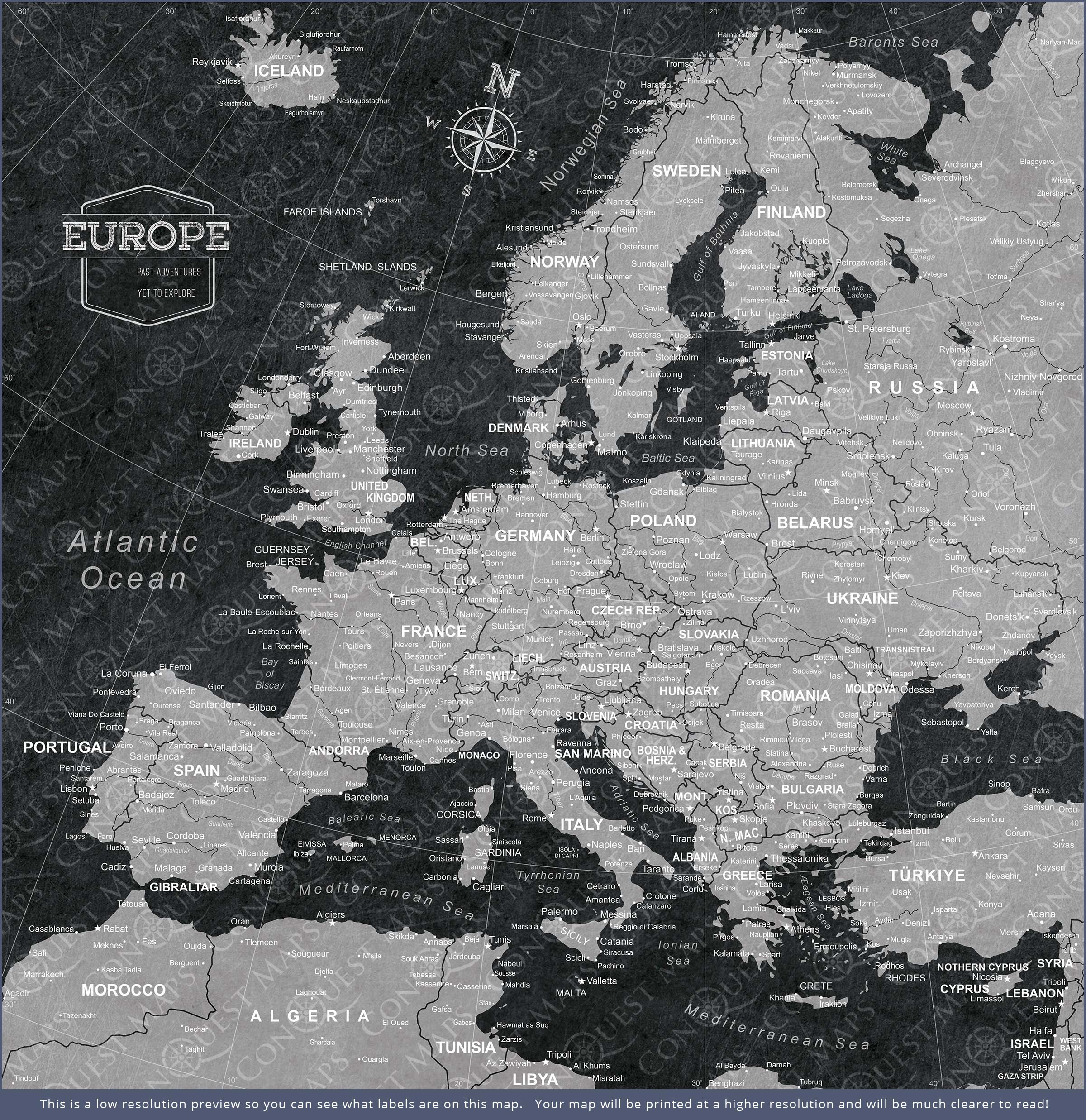 Push Pin Europe Map (Pin Board) - Modern Slate CM Pin Board