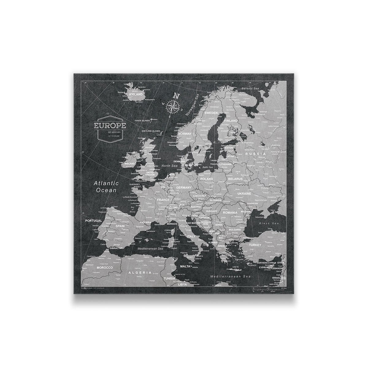 Europe Push Pin Map - Topographic - With 1,000 Pins – Modern Map Art