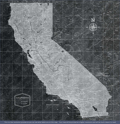 Push Pin California Map (Pin Board) - Modern Slate CM Pin Board