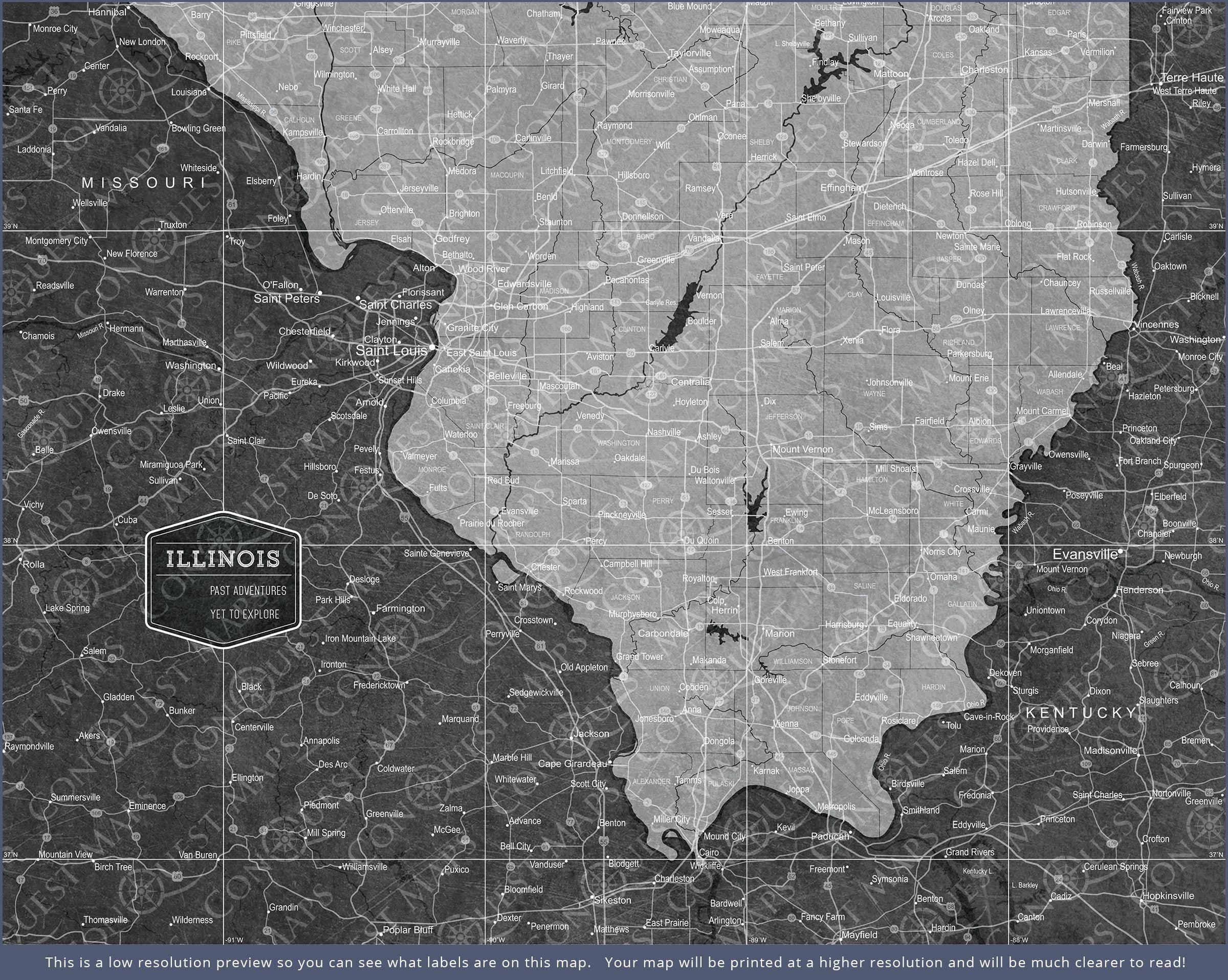 Push Pin Illinois Map (Pin Board) - Modern Slate CM Pin Board