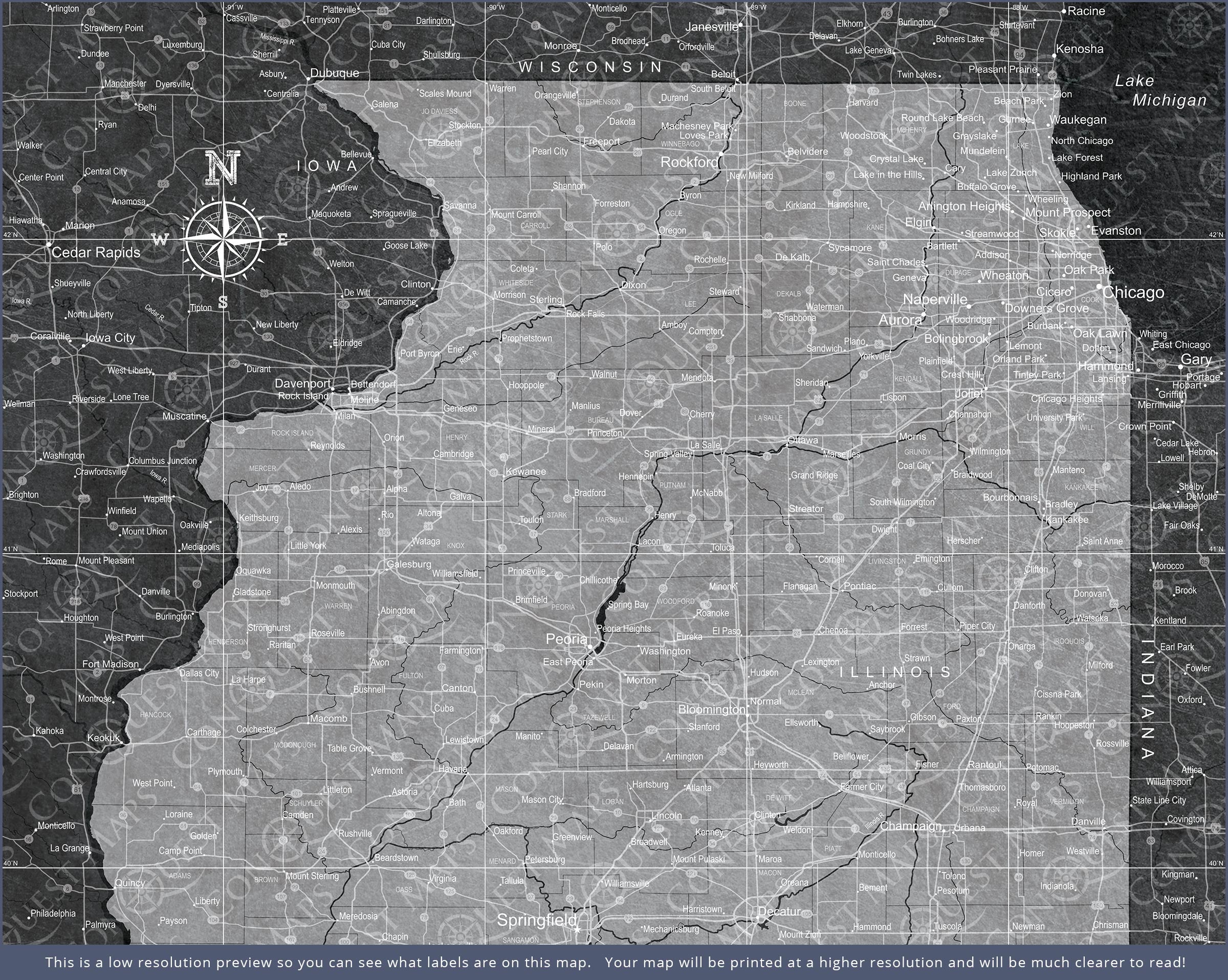 Illinois Map Poster - Modern Slate CM Poster