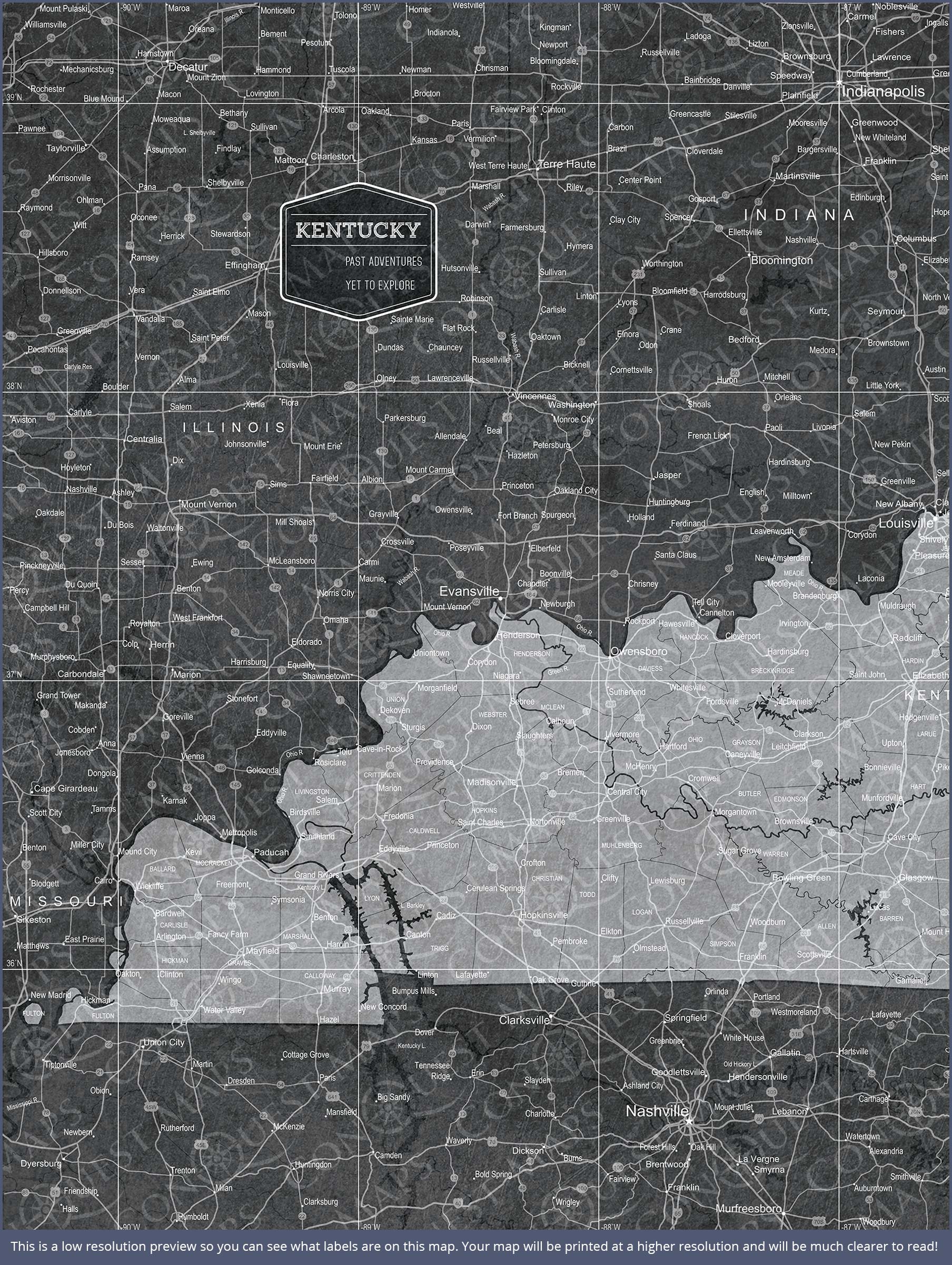 Push Pin Kentucky Map (Pin Board) - Modern Slate CM Pin Board