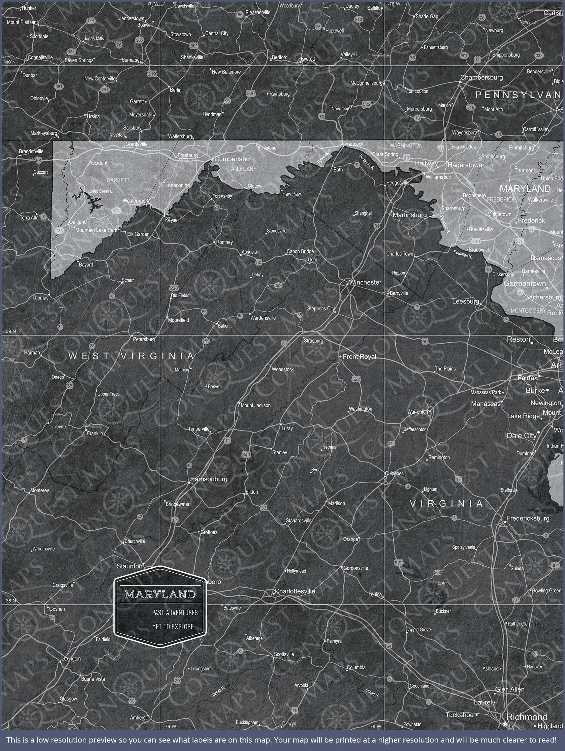 Push Pin Maryland Map (Pin Board) - Modern Slate CM Pin Board