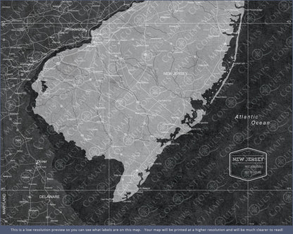 Push Pin New Jersey Map (Pin Board) - Modern Slate CM Pin Board