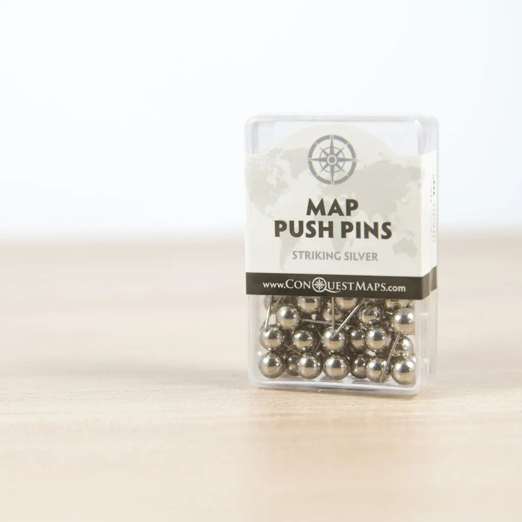 Map Push Pins: Striking Silver - Metallic Finish CM Push Pins