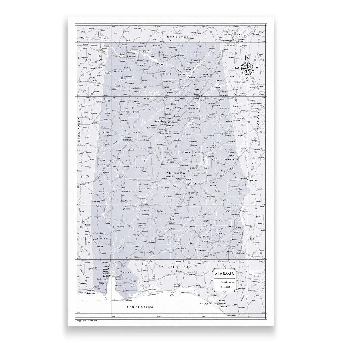 Push Pin Alabama Map (Pin Board) - Light Gray Color Splash CM Pin Board