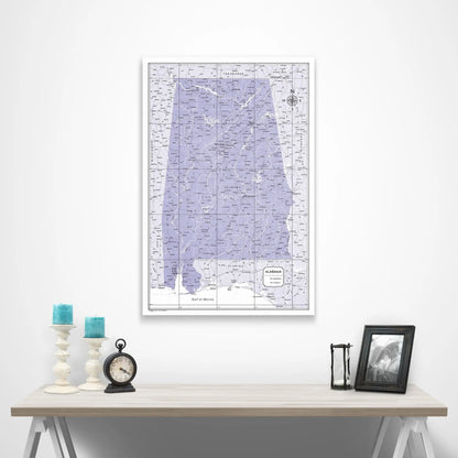 Push Pin Alabama Map (Pin Board) - Purple Color Splash CM Pin Board