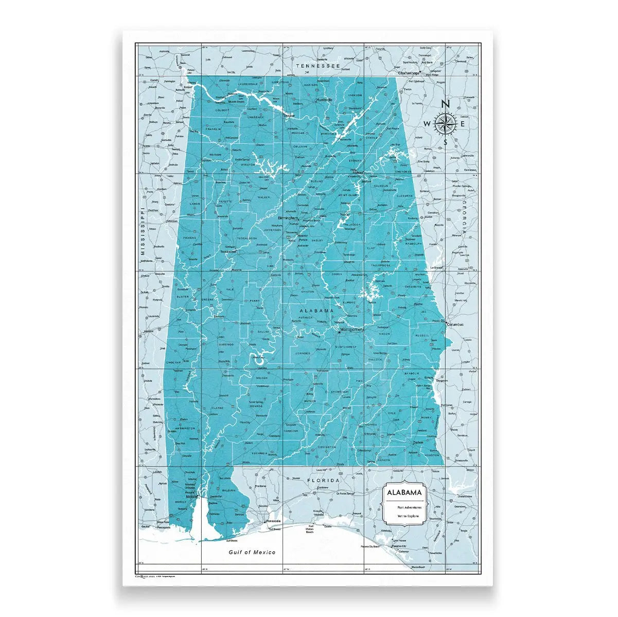 Alabama Map Poster - Teal Color Splash CM Poster