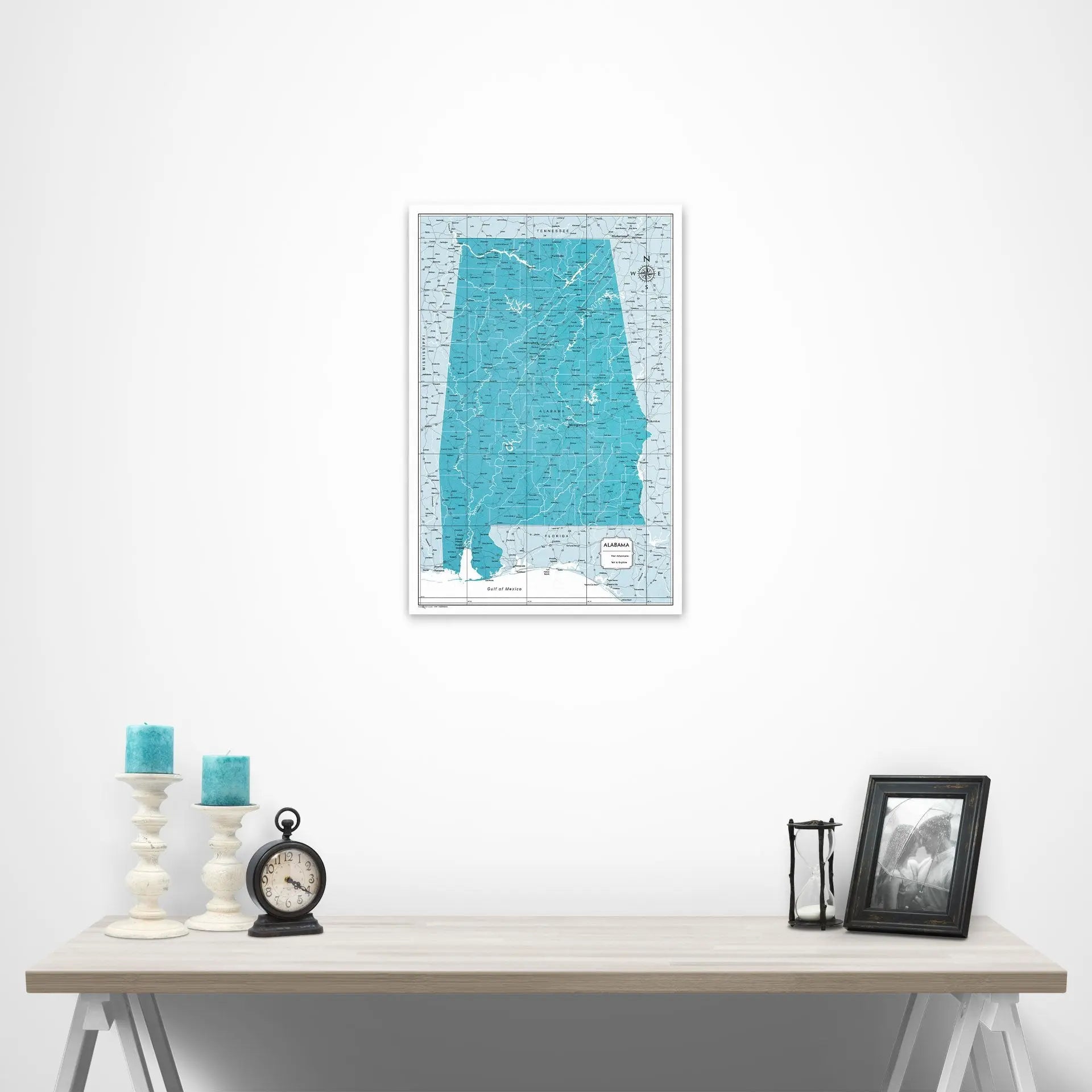 Alabama Map Poster - Teal Color Splash CM Poster