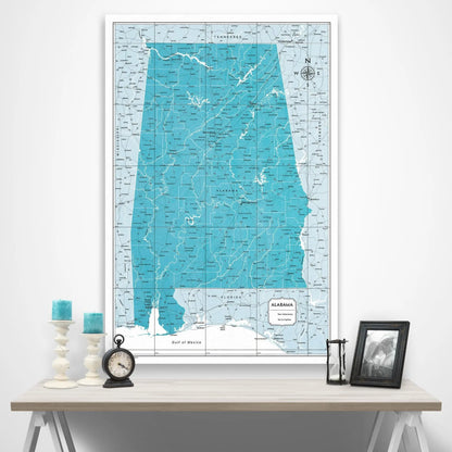 Alabama Map Poster - Teal Color Splash CM Poster