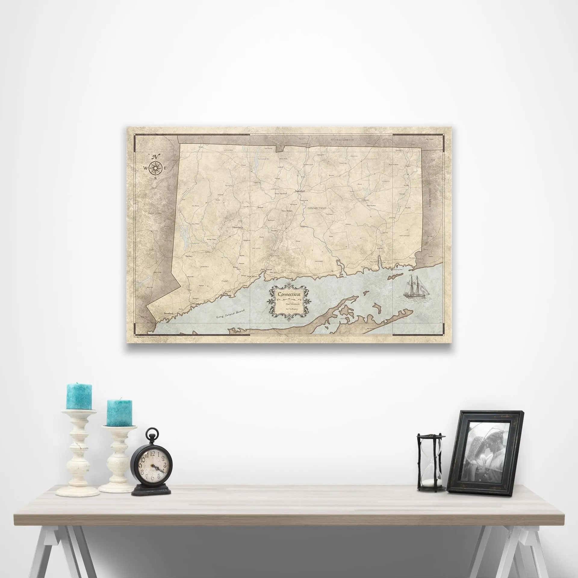 Connecticut Map Poster - Rustic Vintage CM Poster