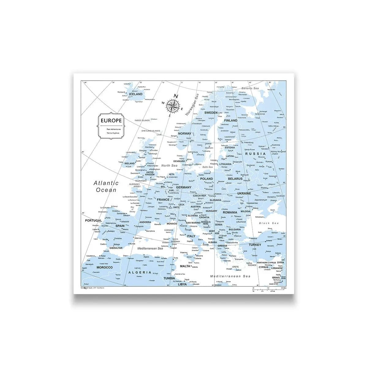 Push Pin Europe Map (Pin Board) - Light Blue Color Splash CM Pin Board