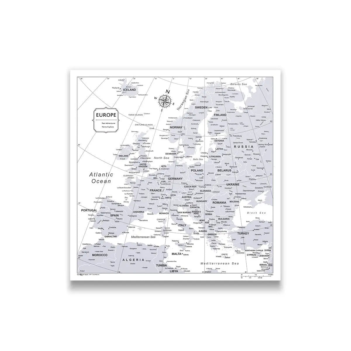 Push Pin Europe Map (Pin Board) - Light Gray Color Splash CM Pin Board