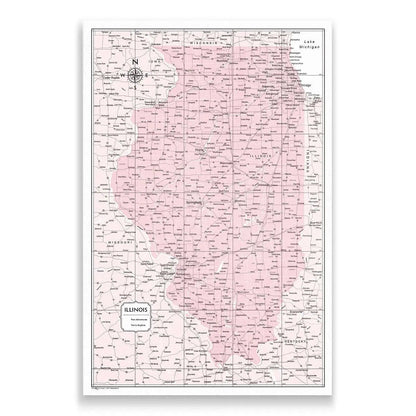 Illinois Map Poster - Pink Color Splash CM Poster