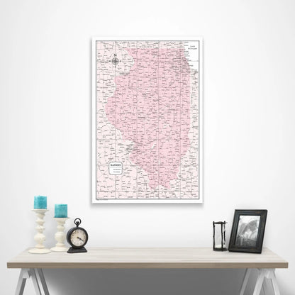 Illinois Map Poster - Pink Color Splash CM Poster