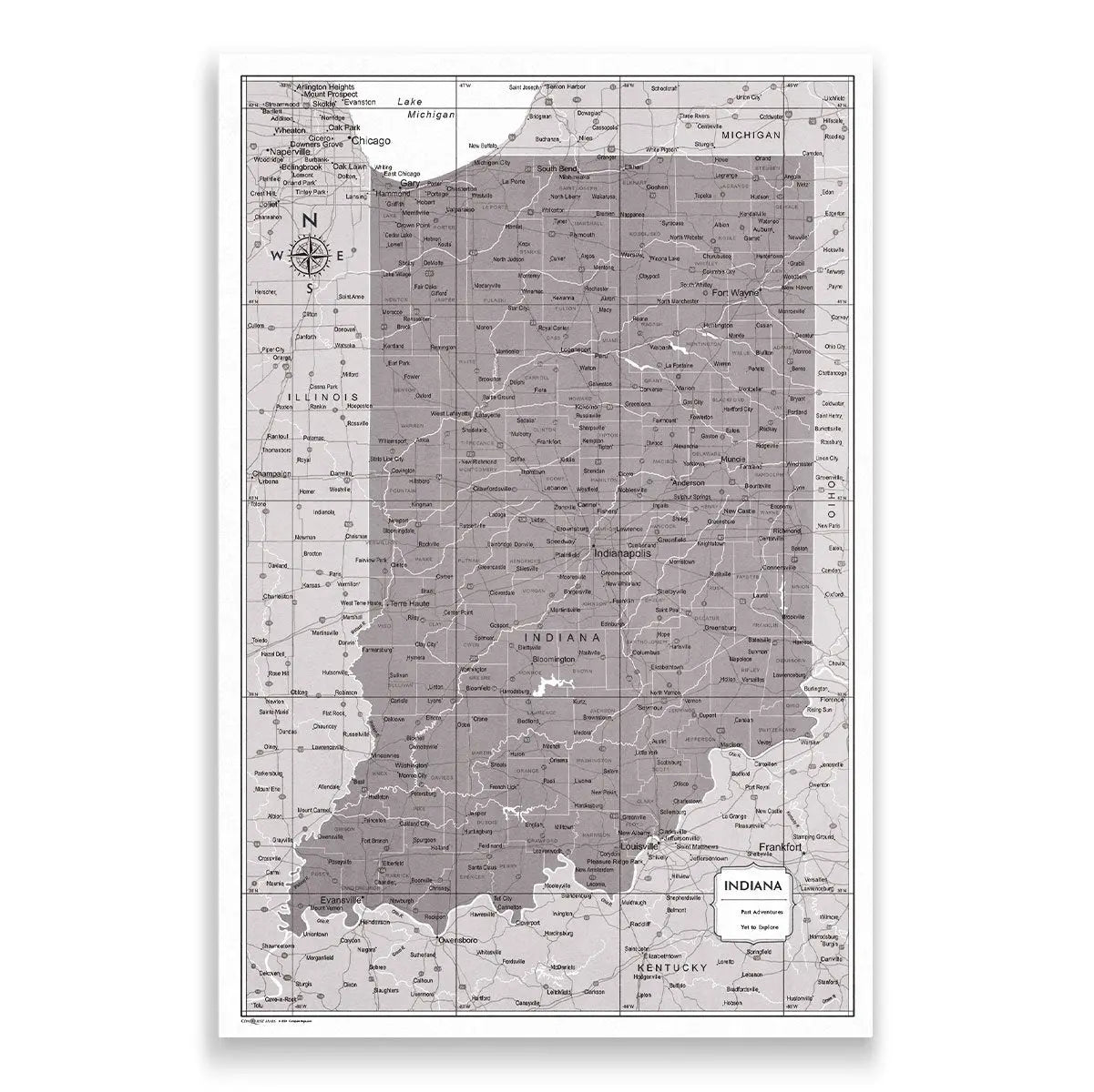 Push Pin Indiana Map (Pin Board) - Dark Brown Color Splash CM Pin Board