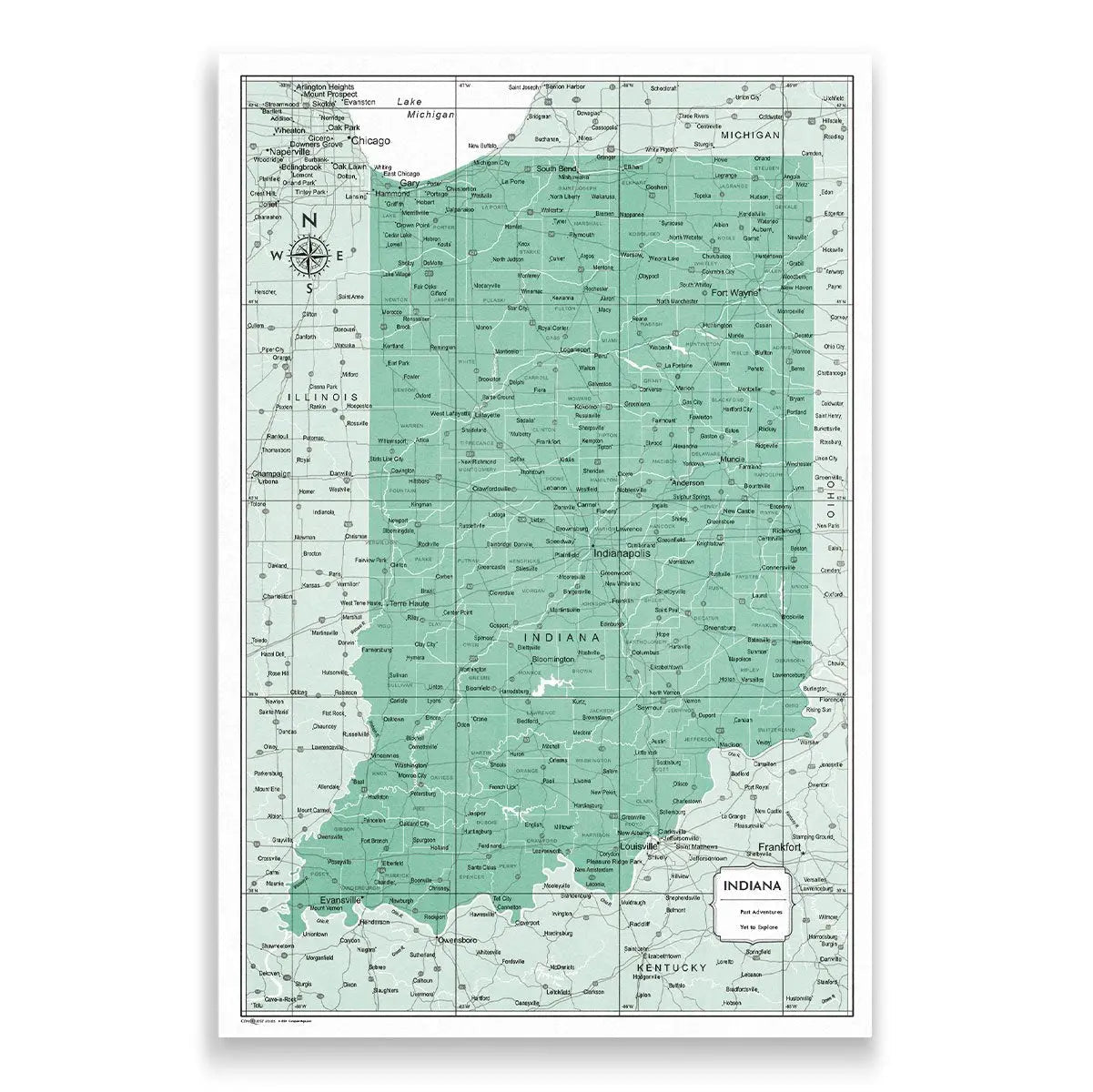 Push Pin Indiana Map (Pin Board) - Green Color Splash CM Pin Board