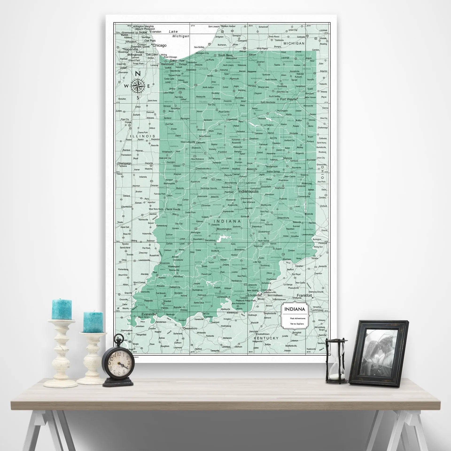 Indiana Map Poster - Green Color Splash CM Poster