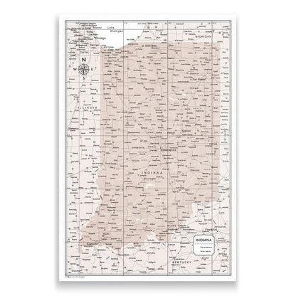 Push Pin Indiana Map (Pin Board) - Light Brown Color Splash CM Pin Board