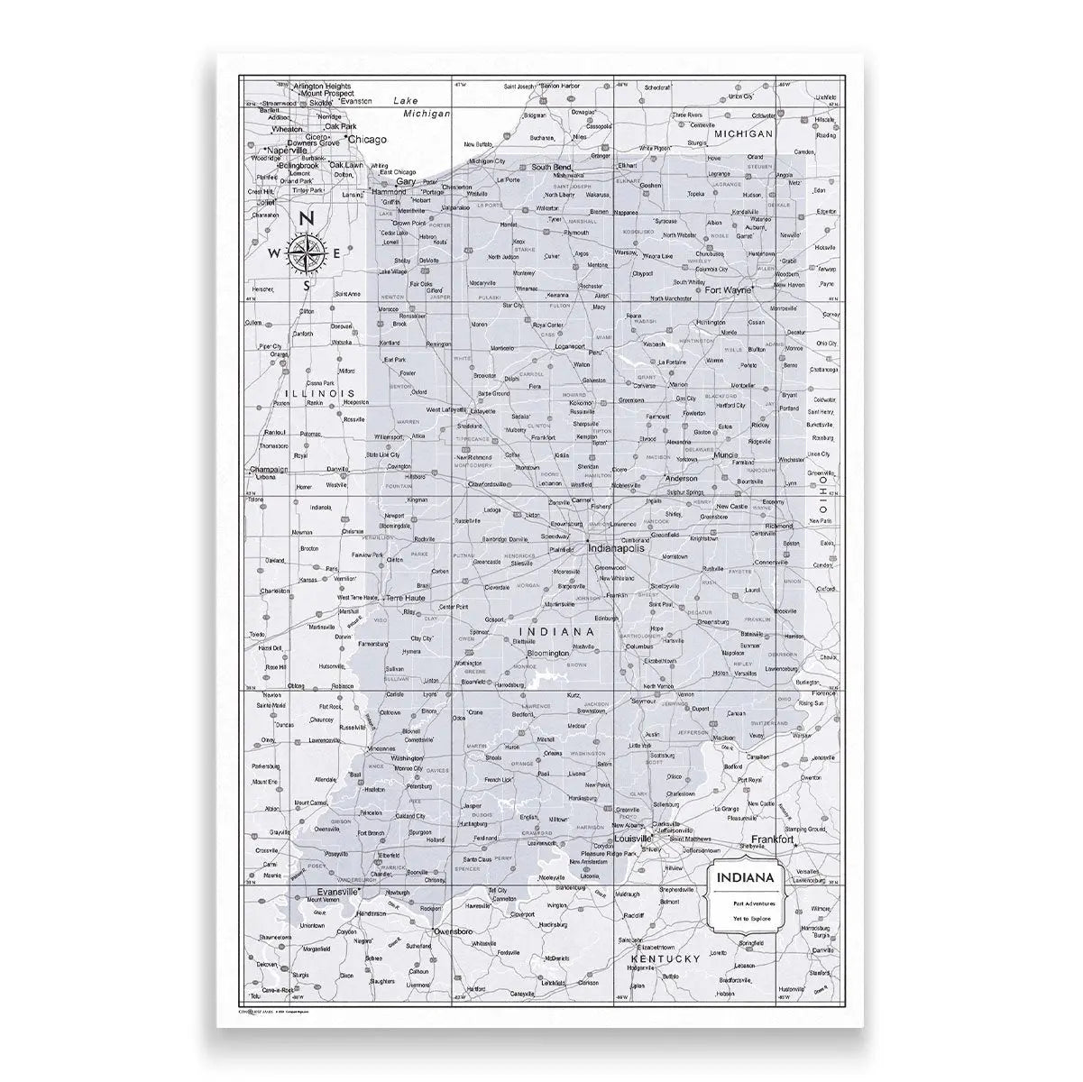 Push Pin Indiana Map (Pin Board) - Light Gray Color Splash CM Pin Board