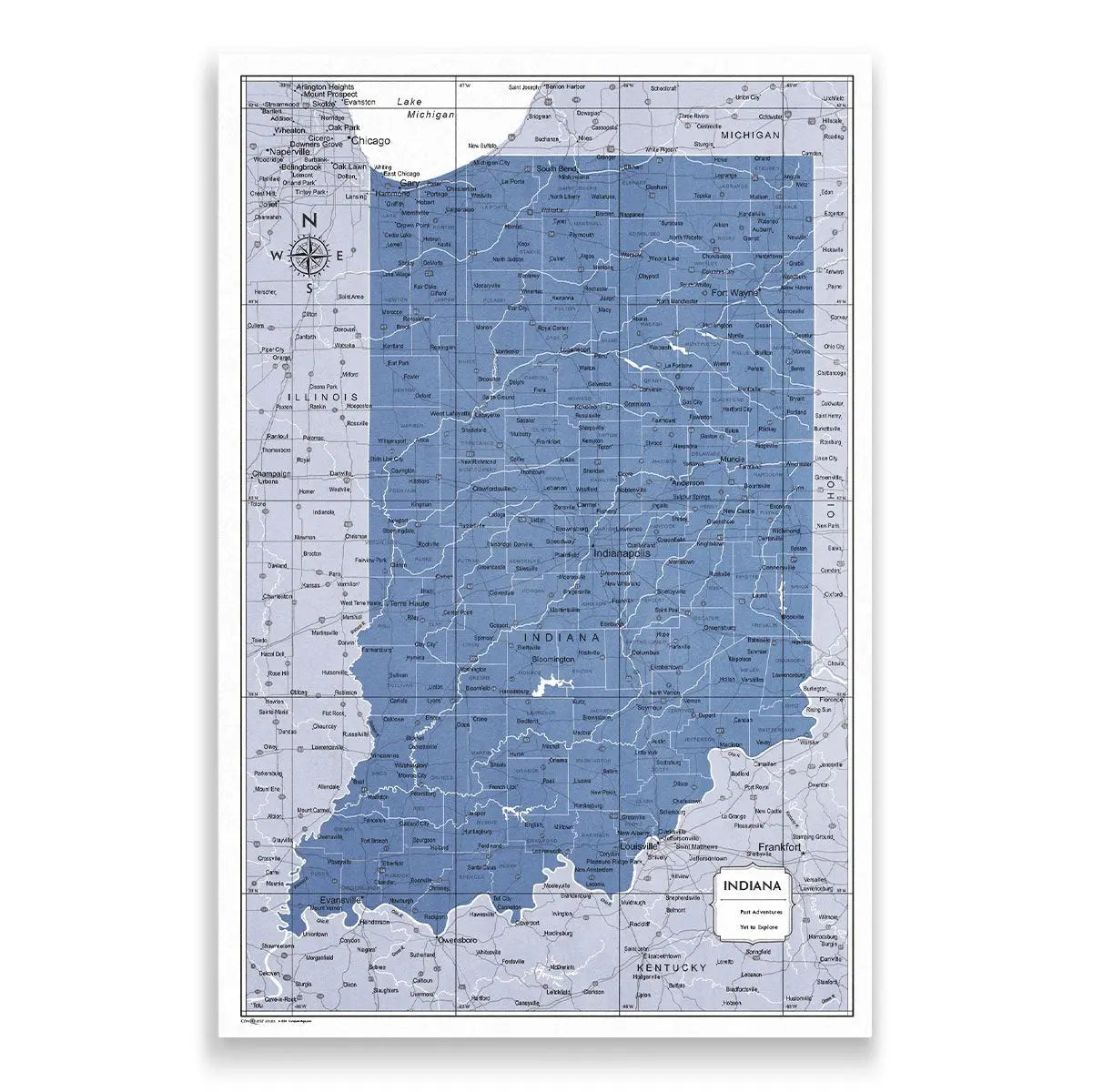 Indiana Map Poster - Navy Color Splash CM Poster