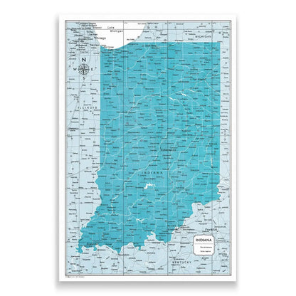 Push Pin Indiana Map (Pin Board) - Teal Color Splash CM Pin Board