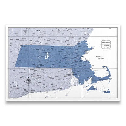 Push Pin Massachusetts Map (Pin Board) - Navy Color Splash CM Pin Board