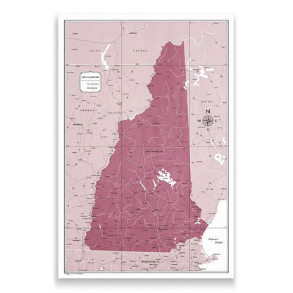 Push Pin New Hampshire Map (Pin Board) - Burgundy Color Splash CM Pin Board