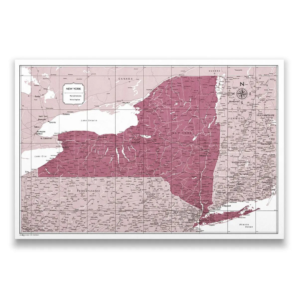 New York Map Poster - Burgundy Color Splash CM Poster