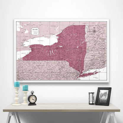 New York Map Poster - Burgundy Color Splash CM Poster