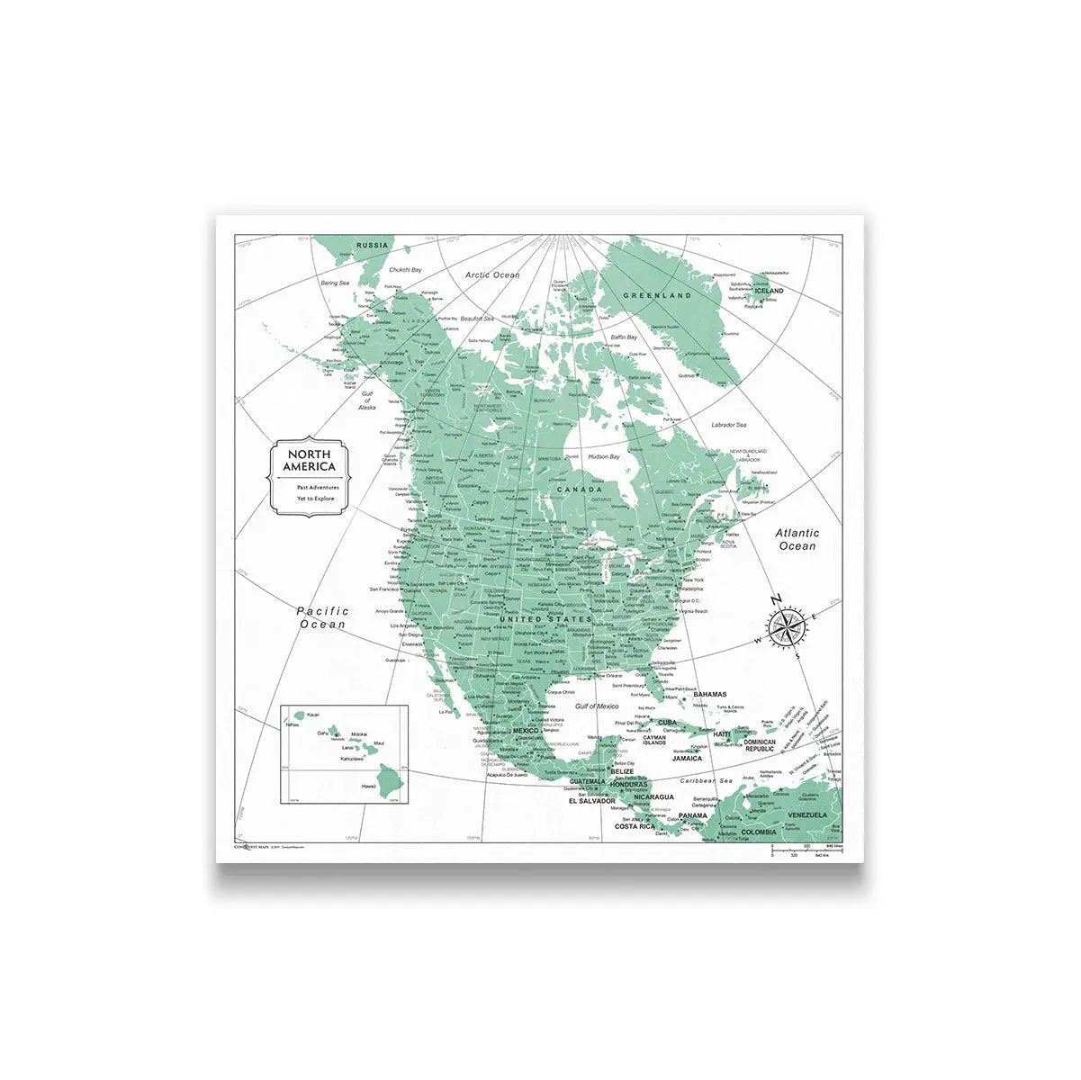 Push Pin North America Map (Pin Board) - Green Color Splash CM Pin Board