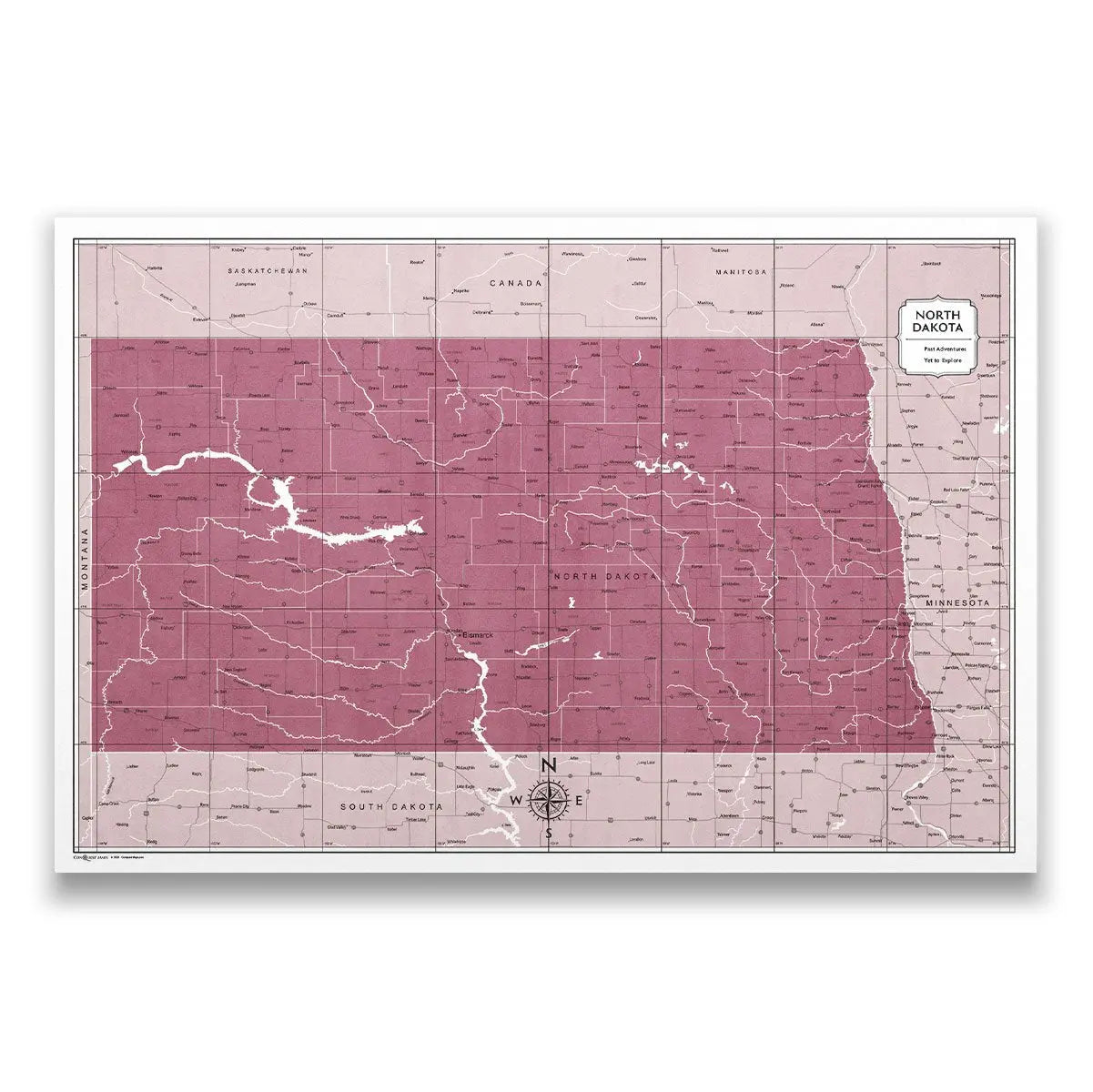 Push Pin North Dakota Map (Pin Board) - Burgundy Color Splash CM Pin Board