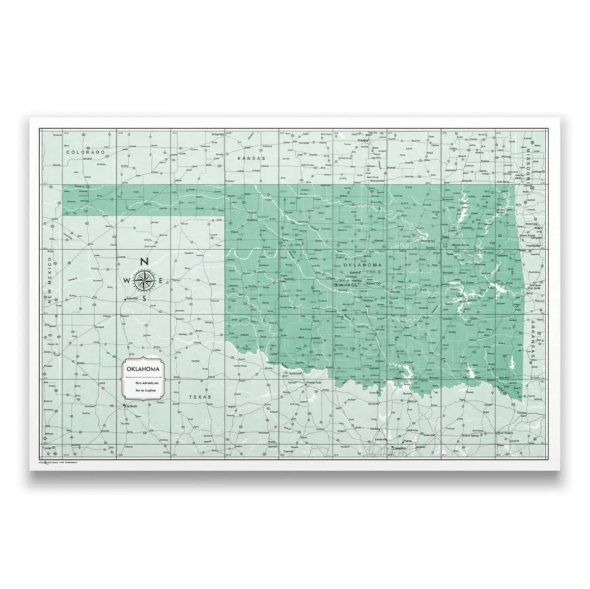 Push Pin Oklahoma Map (Pin Board) - Green Color Splash CM Pin Board