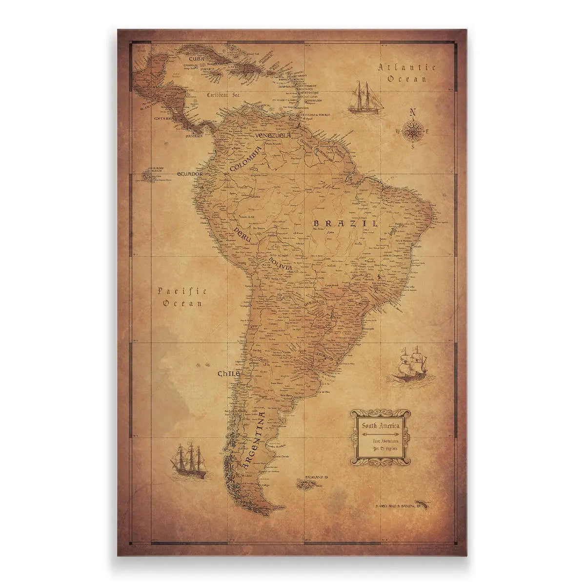 Push Pin South America Map (Pin Board) - Golden Aged CM Pin Board