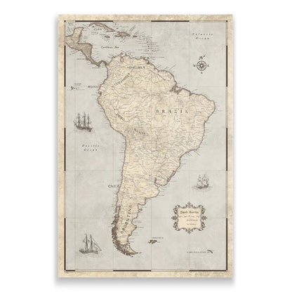 Push Pin South America Map (Pin Board) - Rustic Vintage CM Pin Board