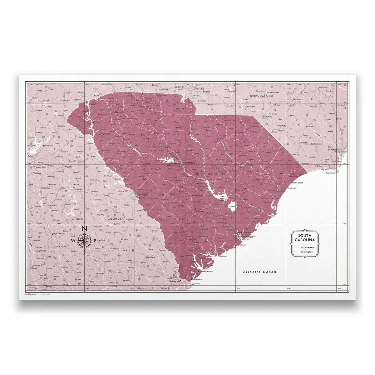 South Carolina Map Poster - Burgundy Color Splash CM Poster