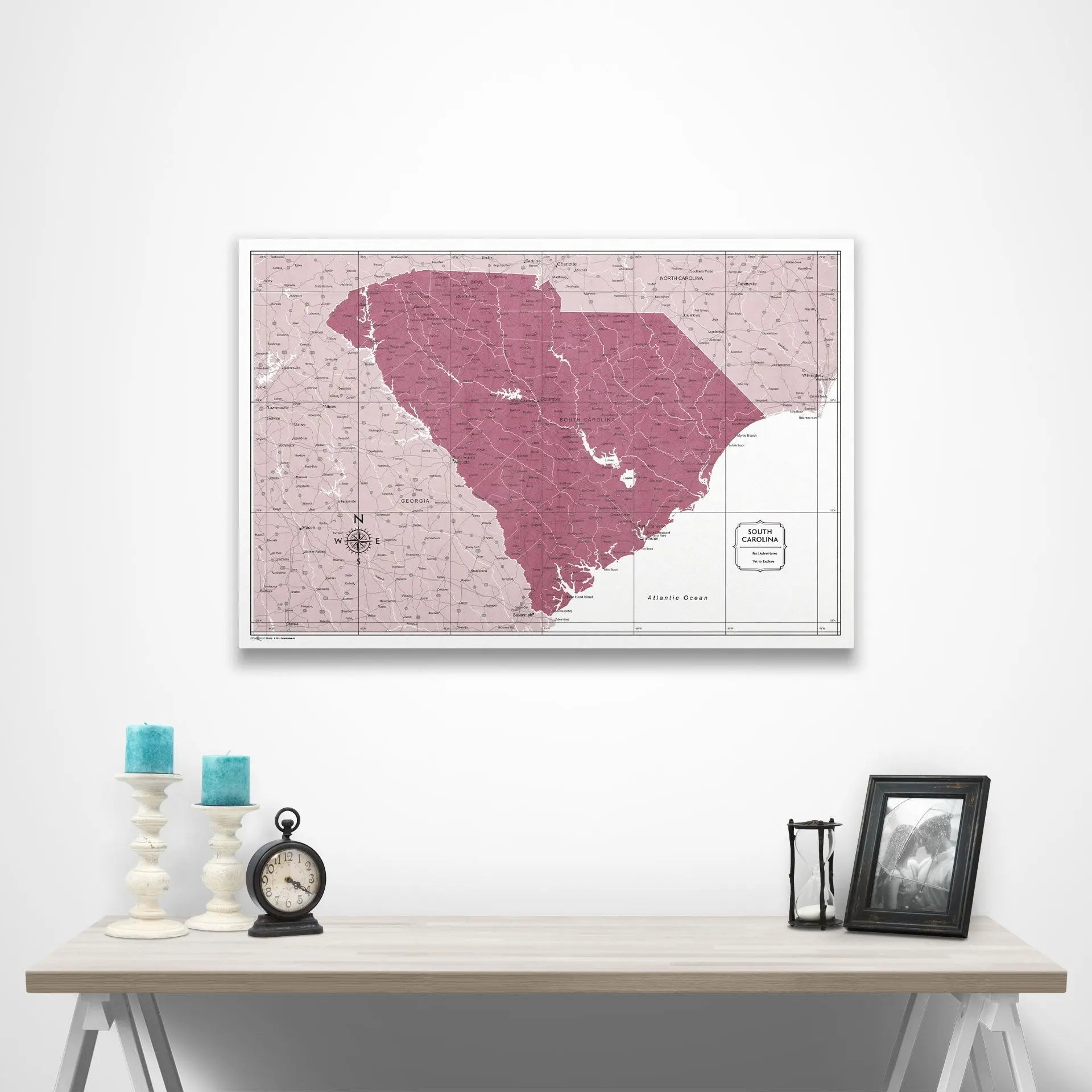 South Carolina Map Poster - Burgundy Color Splash CM Poster