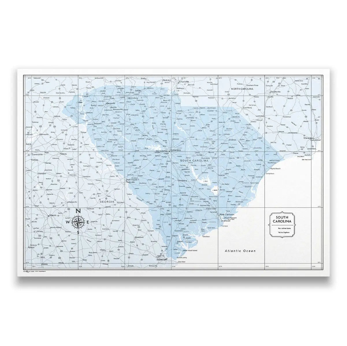 Push Pin South Carolina Map (Pin Board) - Light Blue Color Splash CM Pin Board